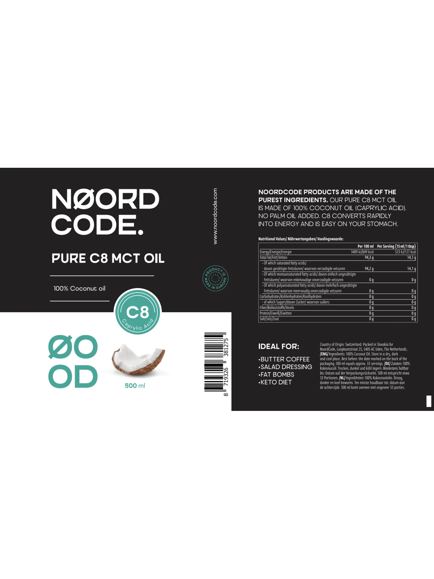 NoordCode - Pure C8 MCT oil (kaprylsyre) 500 ml - Image 3